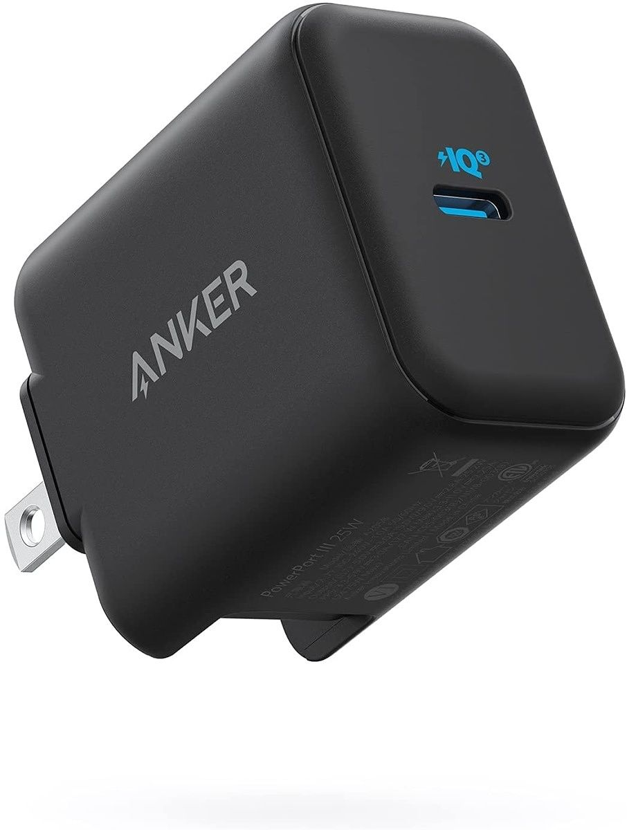 This charger from Anker supports 25W charging with PD and PPS support. It also has foldable prongs.
