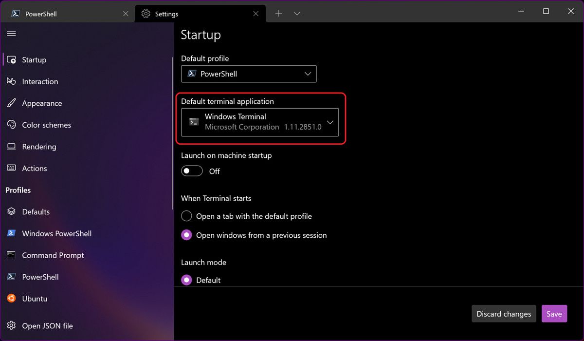 Configuración de la aplicación de terminal predeterminada en Windows Terminal