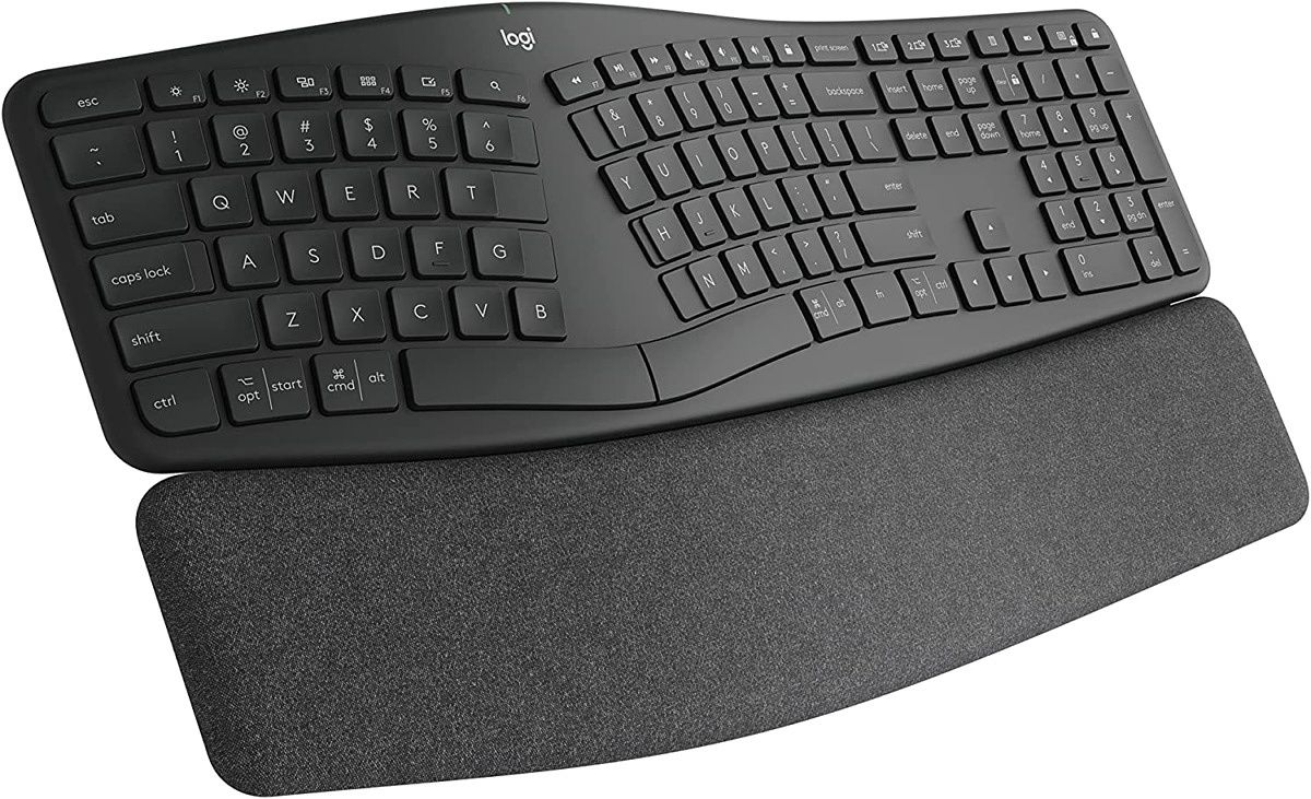 A comfortable keyboard is important, especially if you're working with it all day. The Logitech Ergo has an ergonomic that places all the keys easily within reach, plus it lets you position your hands in the most natural posture so you don't strain your wrists, and it keeps the important keys within reach.
