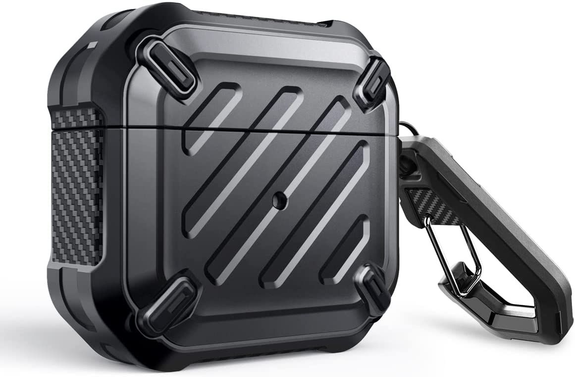 If you need solid protection for your AirPods 3, this SUPCASE case is excellent.  Made of polycarbonate and TPU, the case offers top-notch protection for your AirPods.  It also includes a carabiner for attaching your AirPods to a backpack or belt.