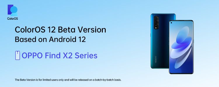 ColorOS 12 beta program poster with the Find X2 smartphone shown in the left corner