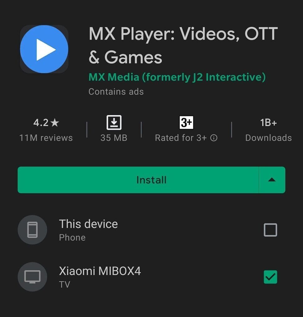 Google Play Store Android TV install option