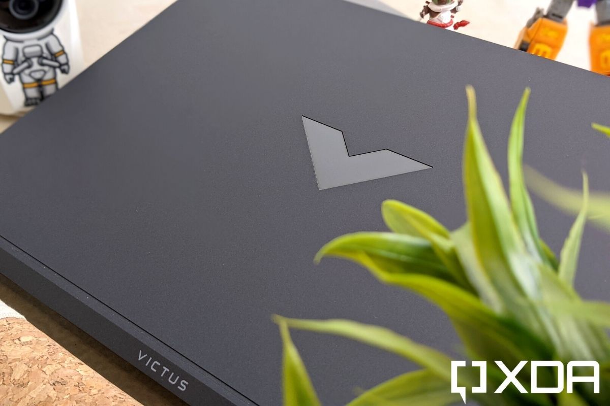 An image showing the lid of Victus 16 laptop with its logo