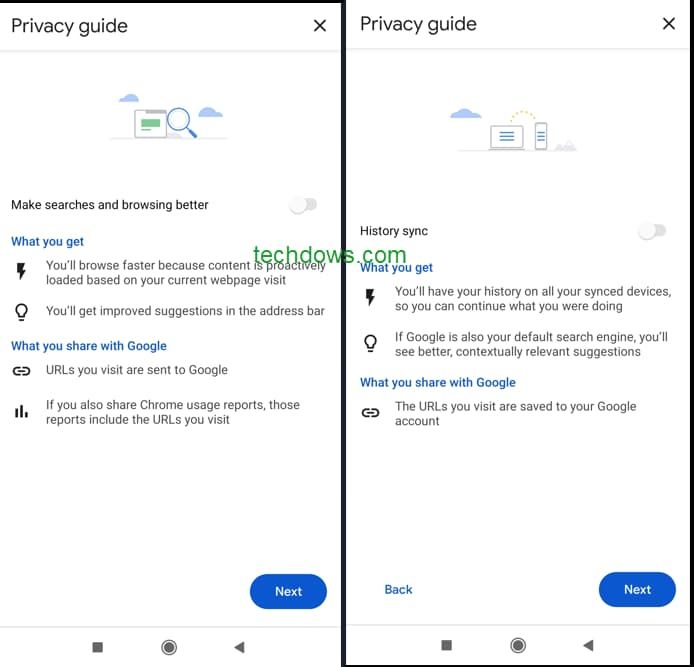 Privacy Guide cards in Google Chrome for Android