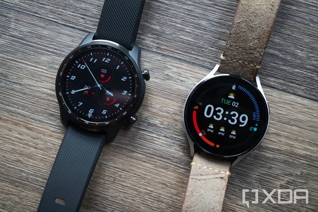 TIcWatch Pro 3 Ultra (left) next to 44mm Galaxy Watch 4 (right)