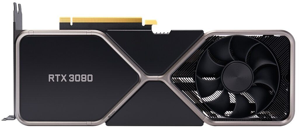 Una GPU Nvidia RTX 3080 de color negro con un solo ventilador visible en el frente