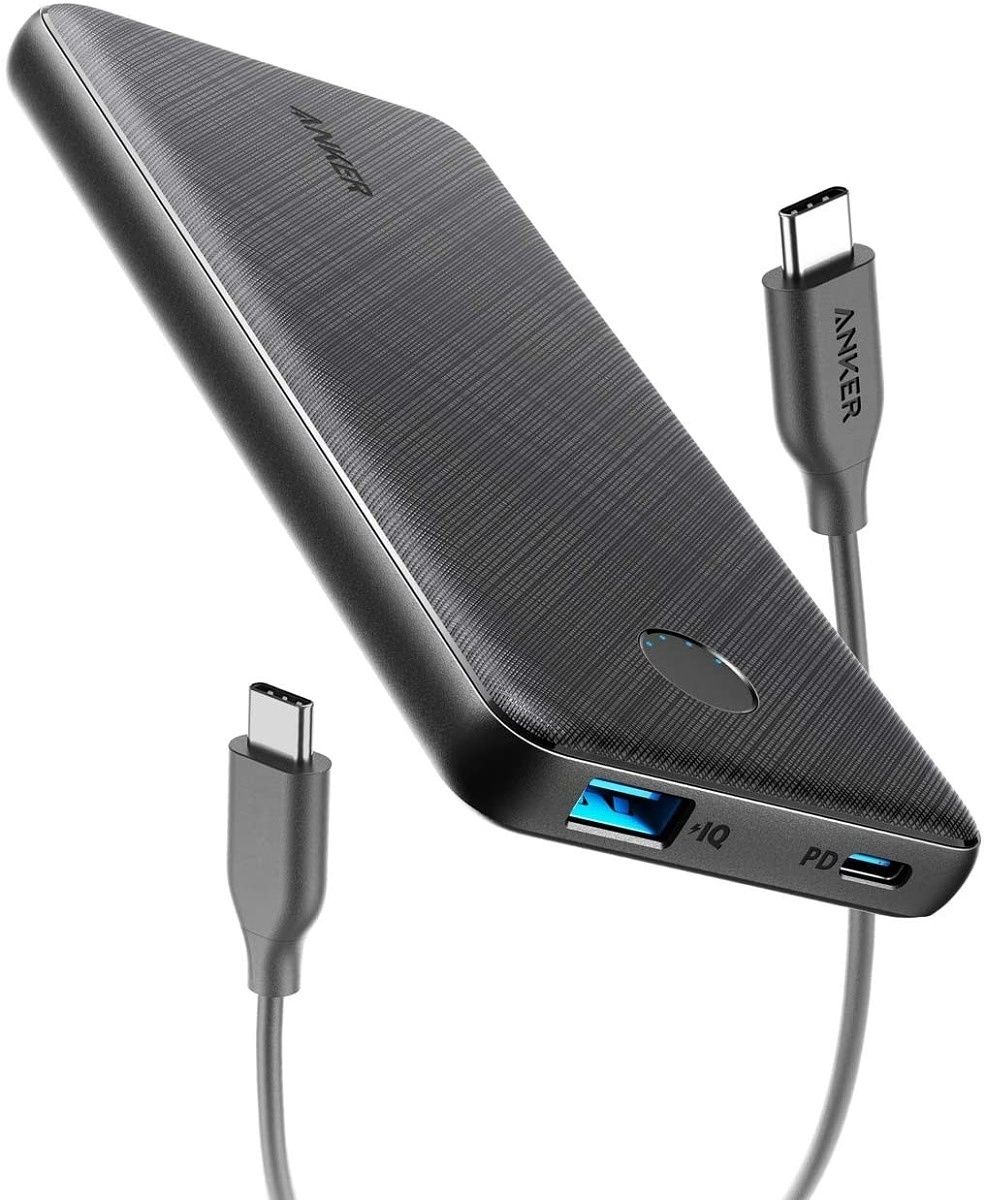 O Anker PowerCore Slim 10000 vem com uma bateria de 10.000mAh, duas portas de carregamento, suporte USB PD e suporte para carregamento rápido de até 18W.