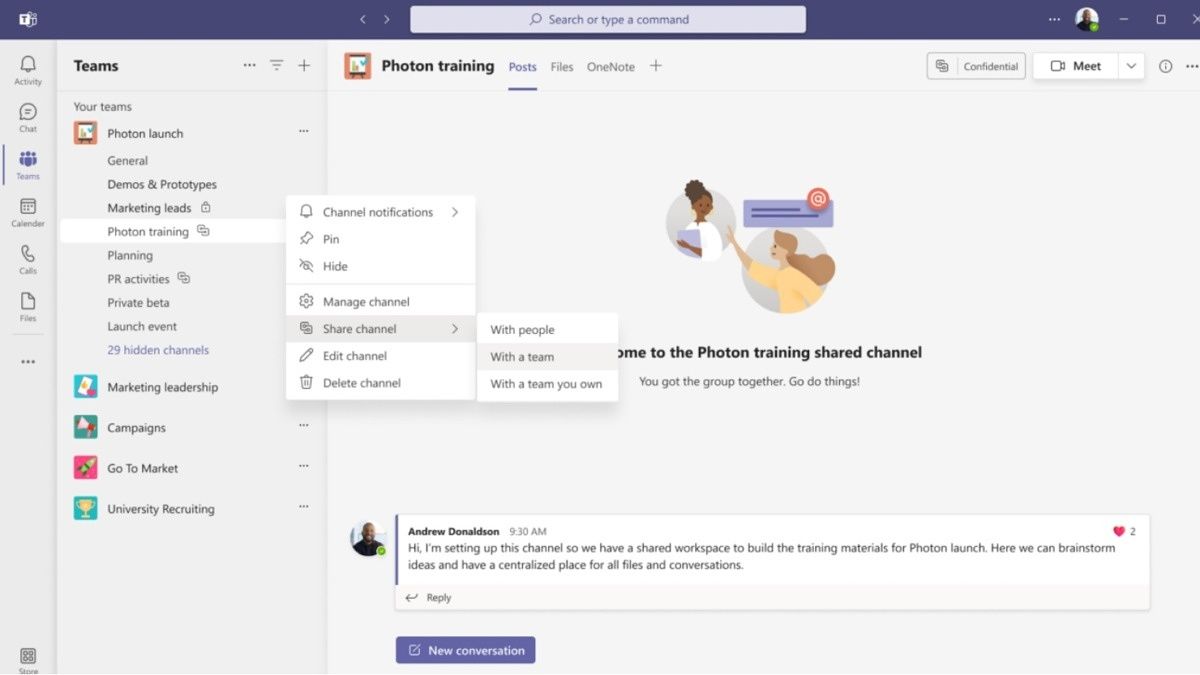 Shared channel with Meet button in Microsoft Teams