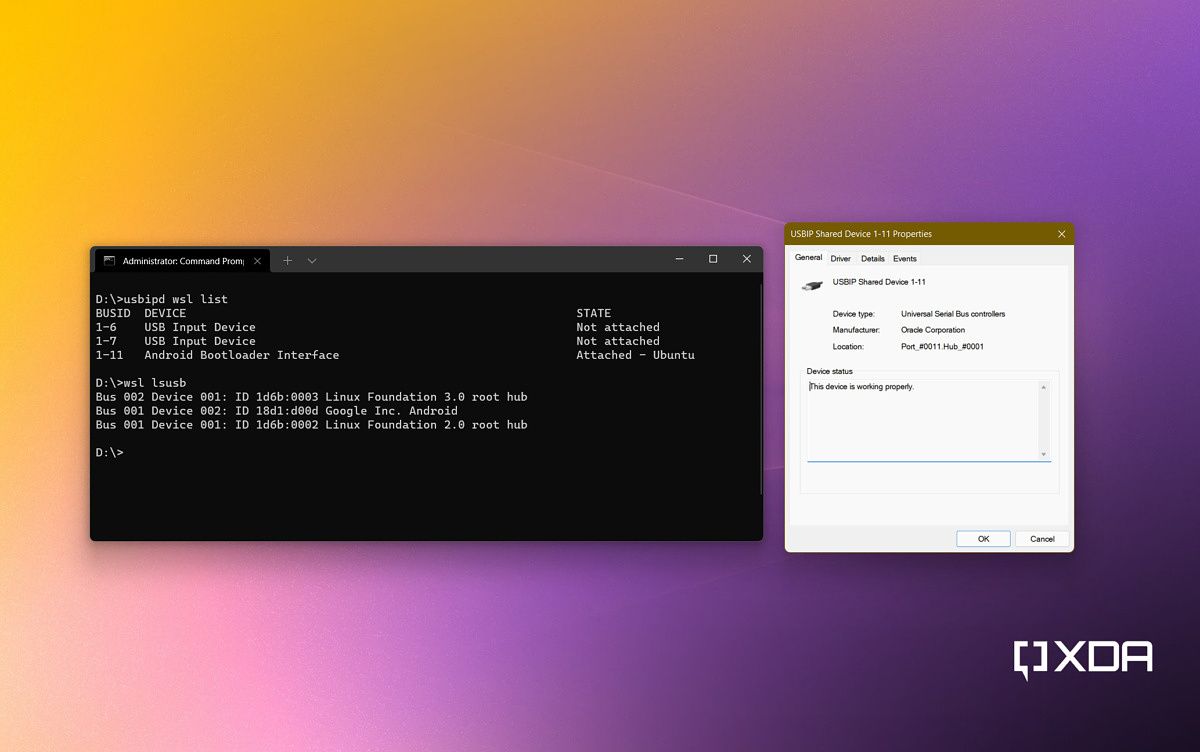 You can now connect devices in Windows Subsystem for Linux under Windows