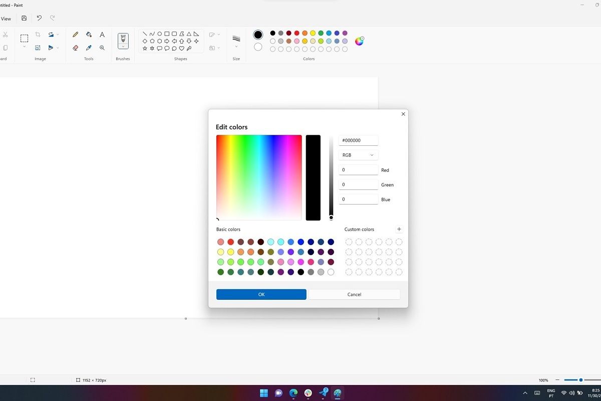Windows 11 Paint with new color picker open