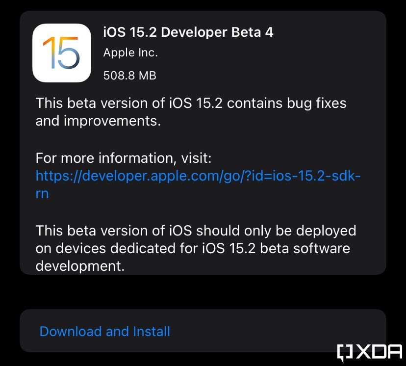 iOS 15.2 developer beta 4