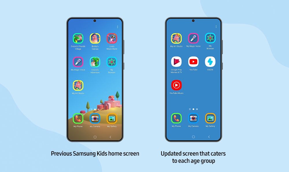 Samsung Kids home screen with various new content