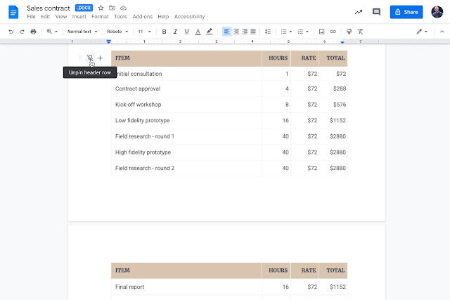 Google Docs Table customization