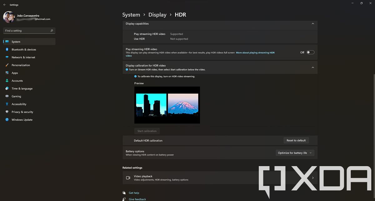 HDR Calibration in the Windows 11 Settings app