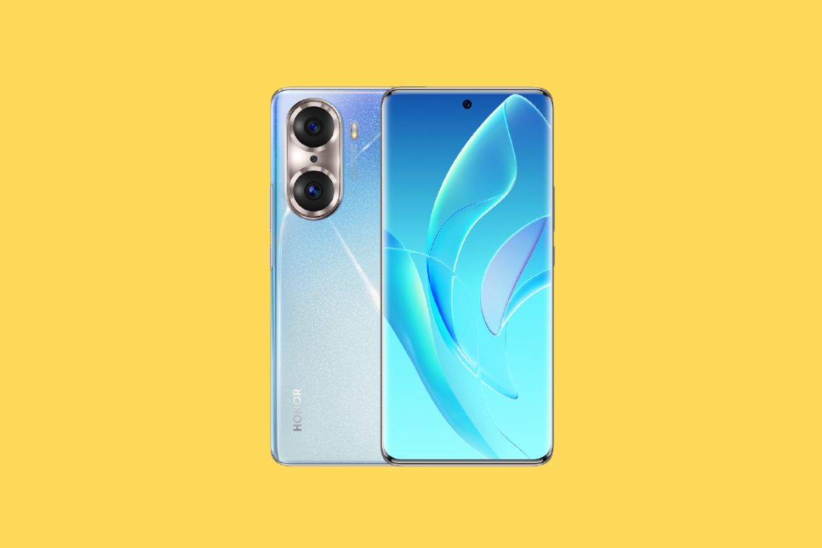 Honor 60 Pro shown on a yellow background
