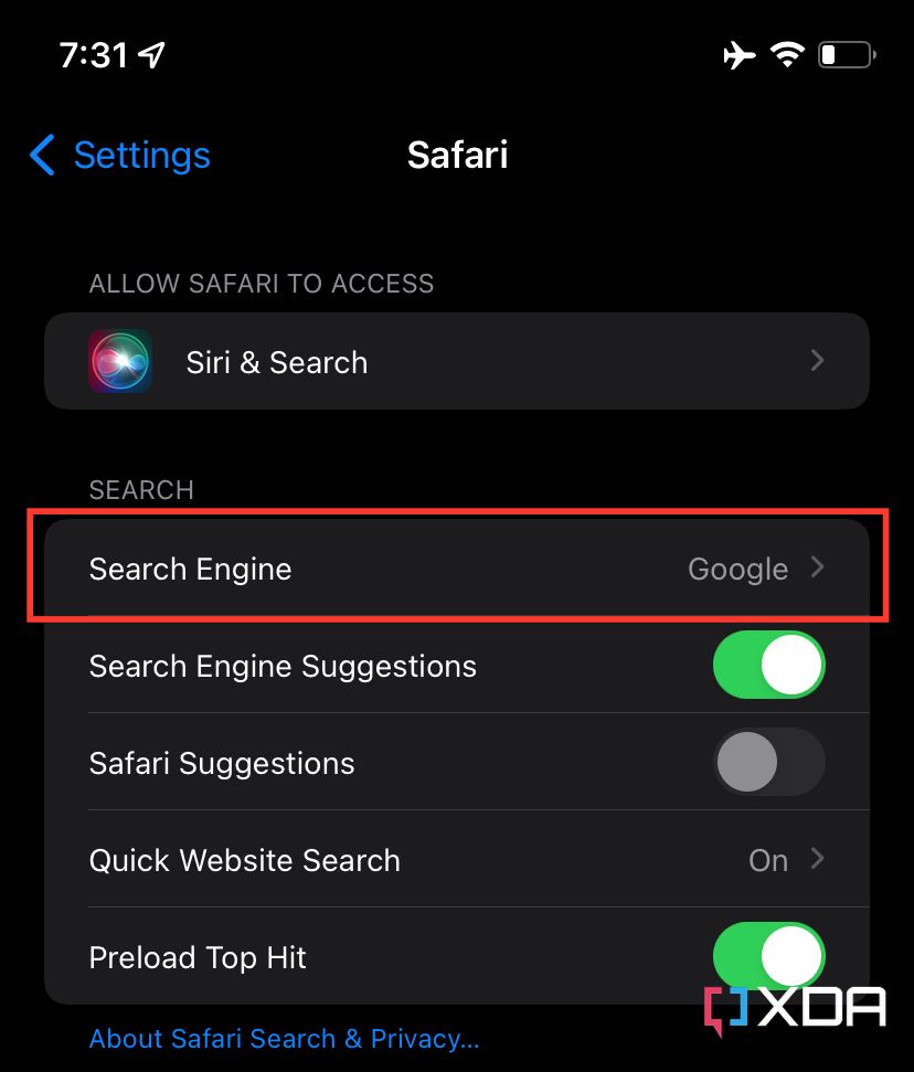 ios safari search engine