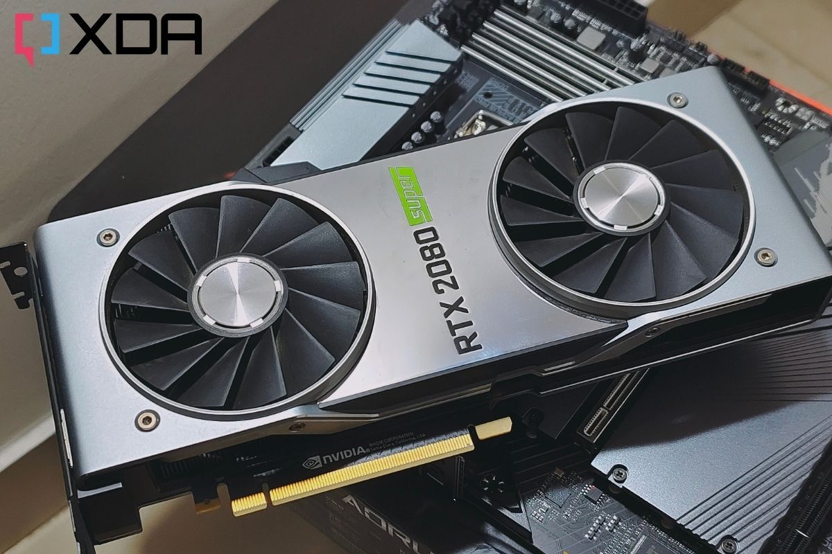 An RTX 2080 Super GPU kept on a motherboard