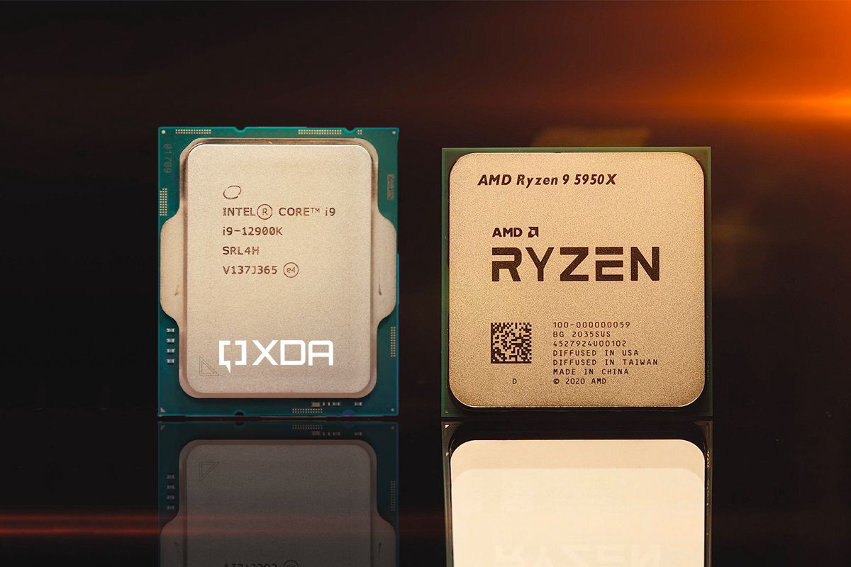 Intel's core i9 and Ryzen 9 5950X CPUs next to each