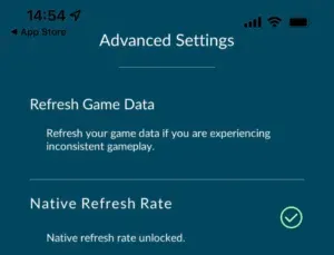 Native Refresh Rate optionin Pokémon Go iOS app
