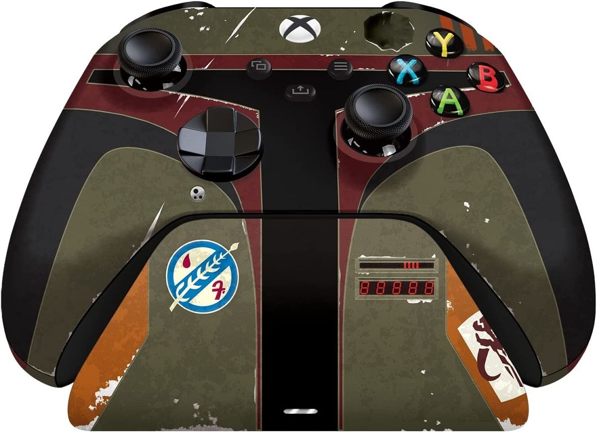 Star Wars fans can now hold Boba Fett's helmet while playing their favorite games with this controller. The included stand keeps the controller charged so it's always ready.
