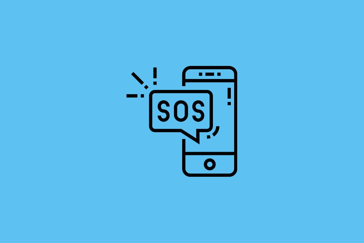 A smartphone with SOS icon shown on a solid blue background