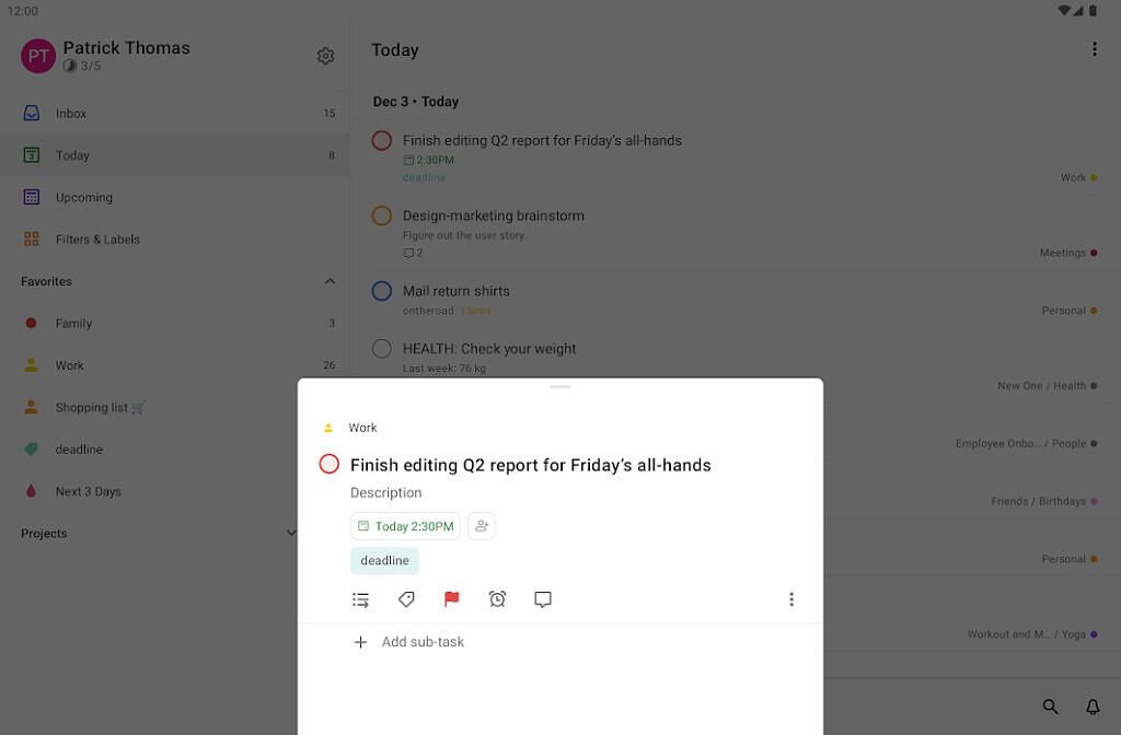 Todoist large screen layout