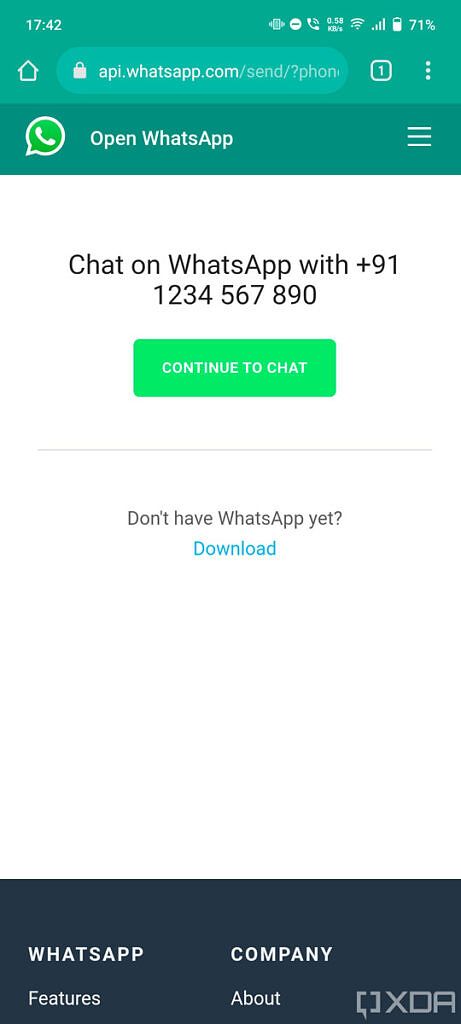Message unsaved numbers on WhatsApp Android