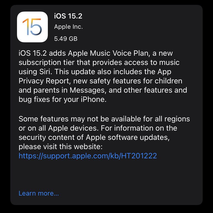 iOS 15.2 RC