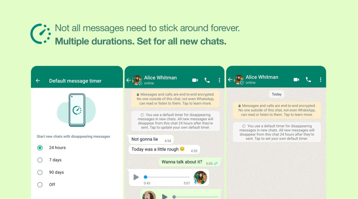 whatsapp More Control and Privacy with Default Disappearing Messages and Multiple Durations