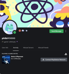 Discord profile with a PlayStation game displayed