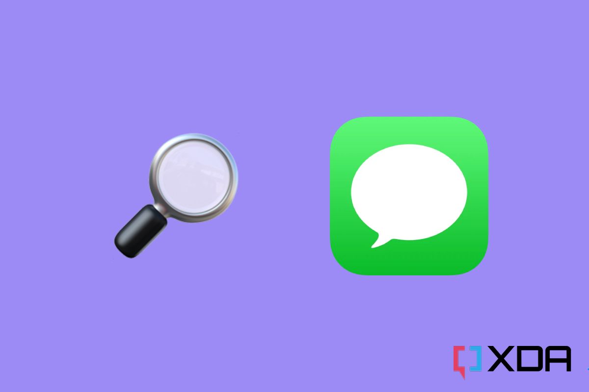 Apple Messages app icon next to magnifying glass emoji