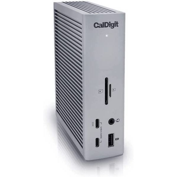 The CalDigit TS4 is one of the most versatile docks around. It only has one regular DisplayPort output, but it has three Thunderbolt downstream ports, multiple USB Type-A and Type-C ports, 2.5Gb Ethernet, SD card readers, and more. Plus, it comes in a sleek metal chassis that feels sturdy.