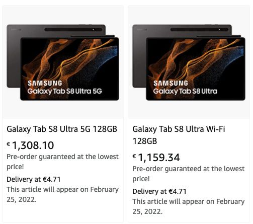 Galaxy Tab S8 Ultra prices on Amazon France