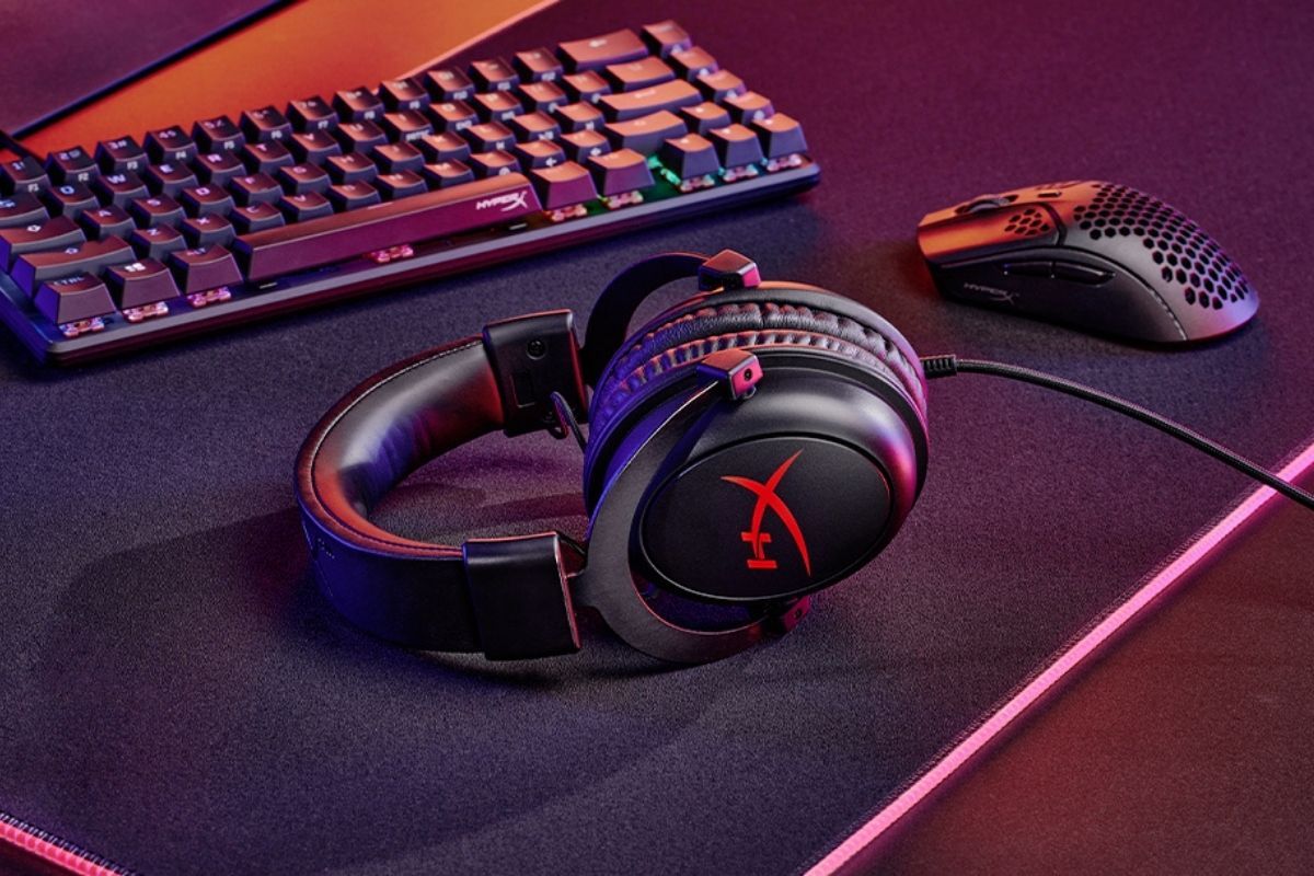 A black-colored HyperX headset
