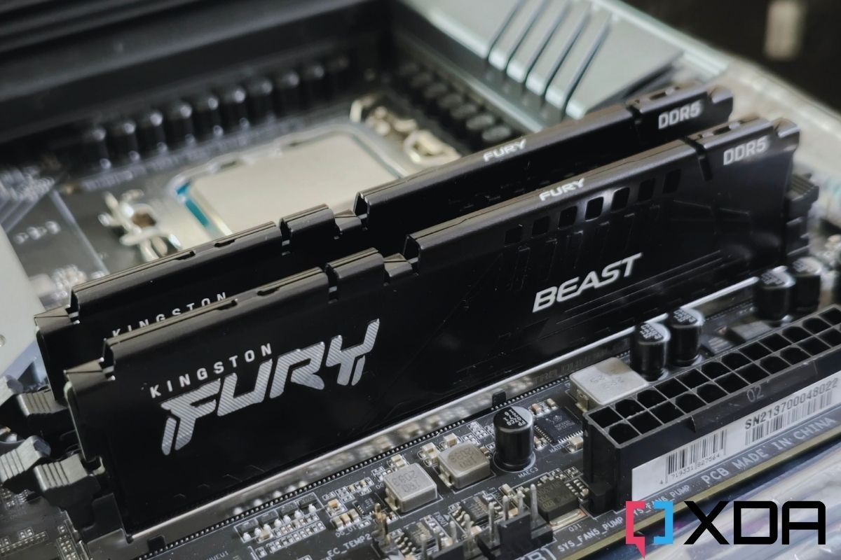 Kingston Fury Beast DDR5 memory modules installed on a motherboard