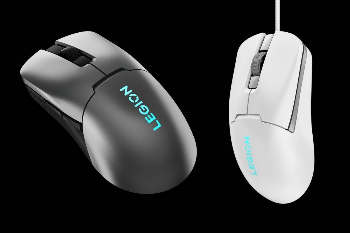 A black and white colored Lenovo Legion gaming mouse