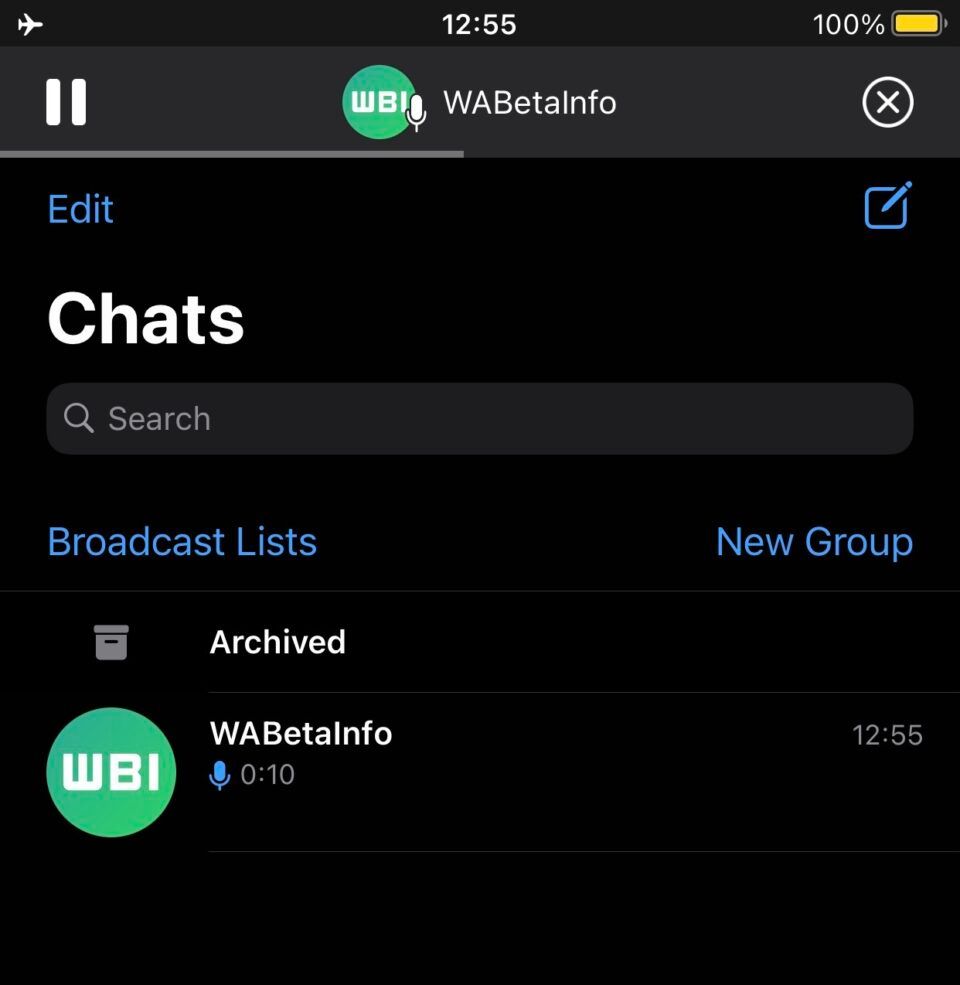 WhatsApp Global voice note player on iOS