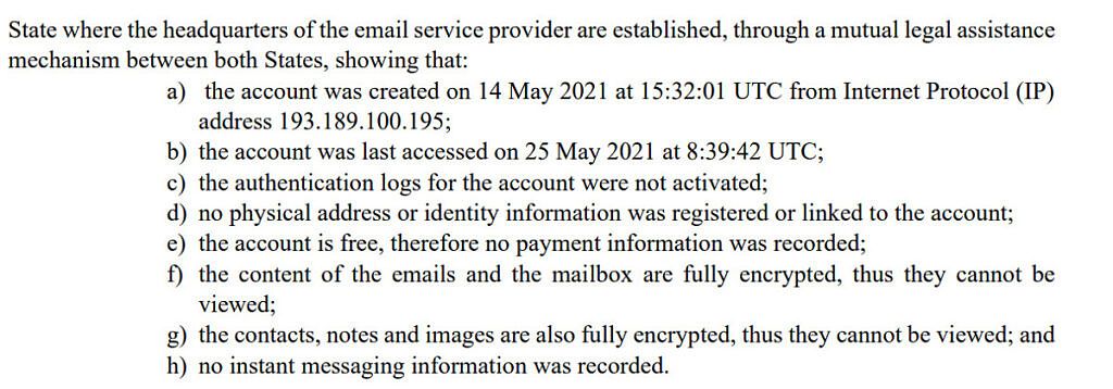 ProtonMail released the IP address of the account used to send the emails