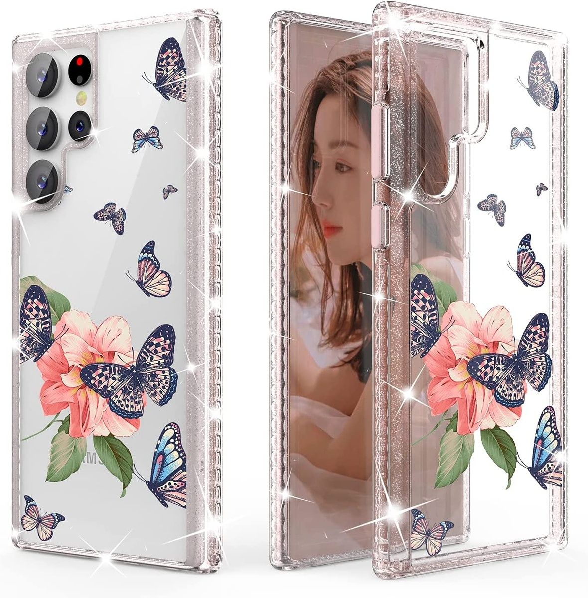 This shockproof case from WATACHE has a Spring-inspired print of butterflies and a flower. It's glittery and has a protective hybrid soft/hard build.