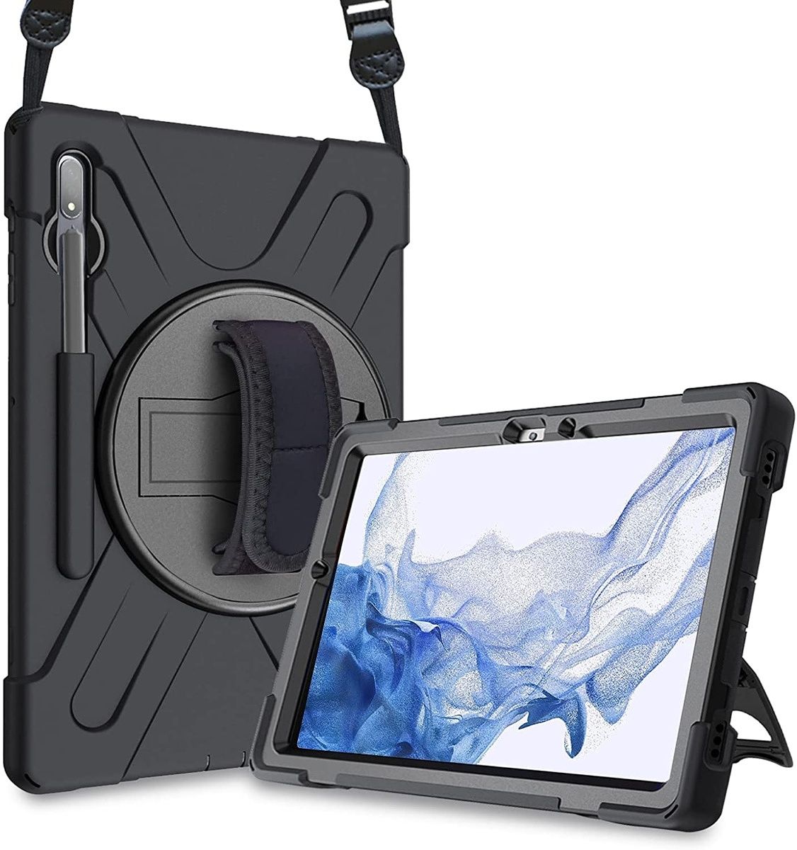 This shockproof case comes with a shoulder strap to easily carry it around. It also has a rotating kickstand for versatility. It's ideal for those who work on their tablets in rough environments.