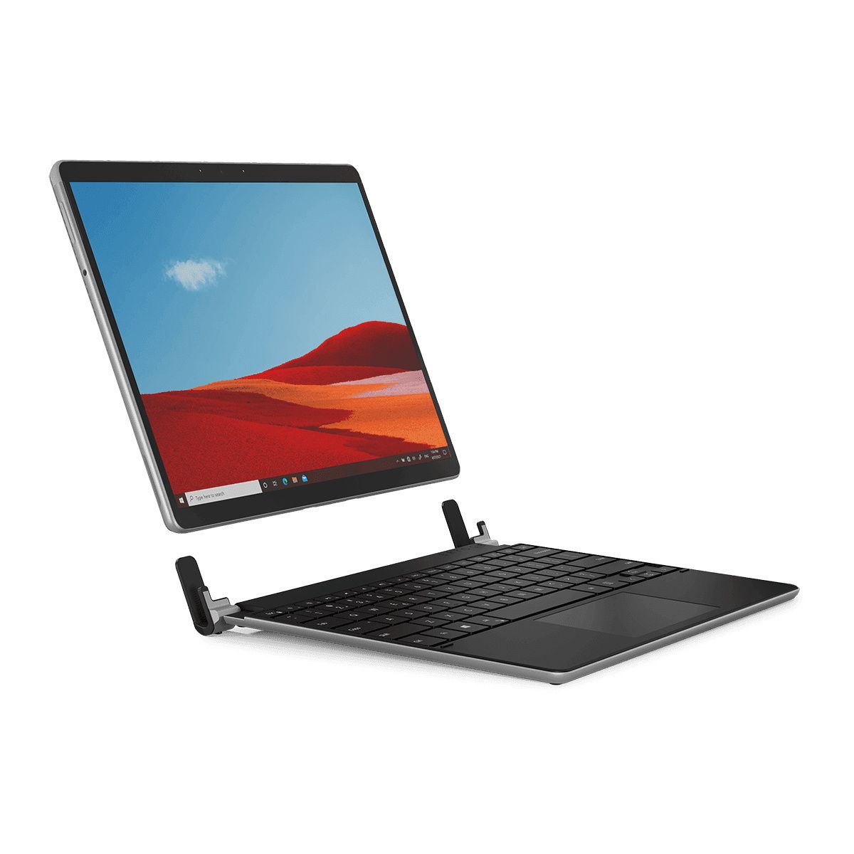 Dieses Tastaturzubehör verwendet eine Klemmbefestigung und Bluetooth, um eine Verbindung zum Surface Pro 9 herzustellen, und bietet Ihnen eine Tastatur und ein Touchpad.  Da es ein solides Design und straffe Scharniere hat, fühlt sich das Surface Pro 9 wie ein echter Laptop an.