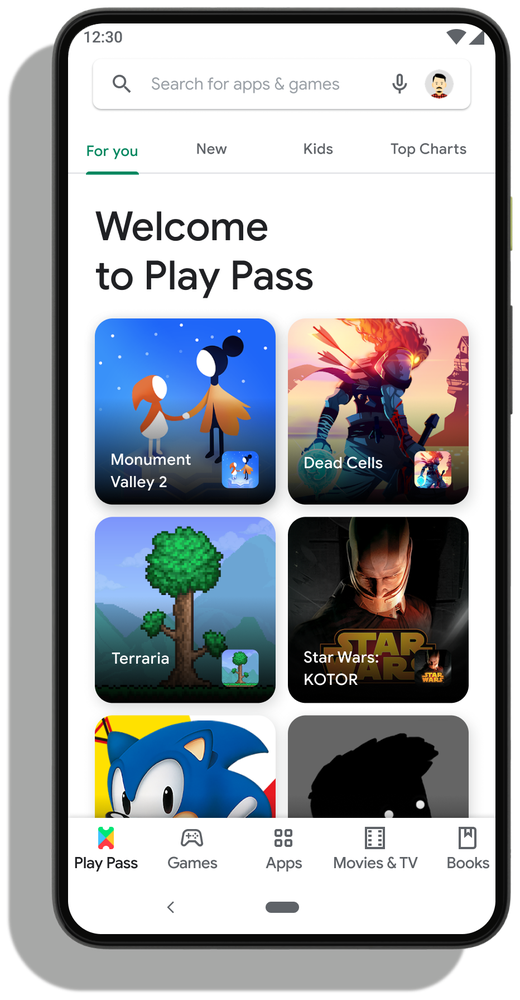 Google Play Pass tab in Play Store