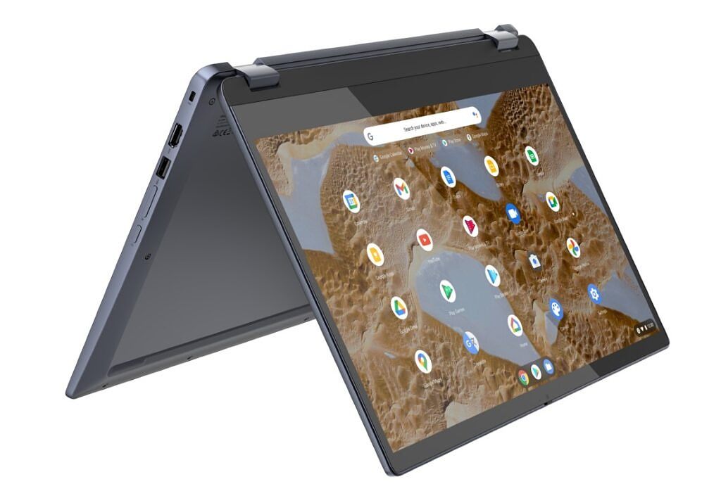 Lenovo IdeaPad Flex 3i Chromebook Abyss Blue in tent mode