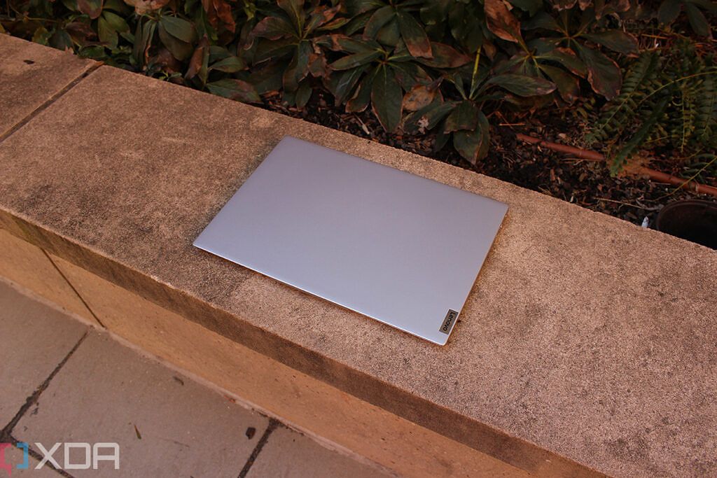Closed laptop in outdoor area