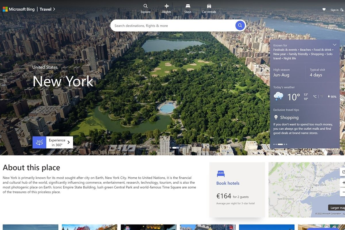 New Bing Travel experience for New York City