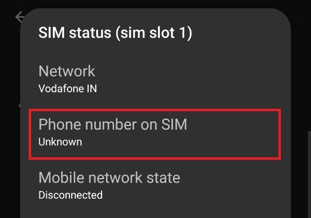 Phone number on SIM Unknown
