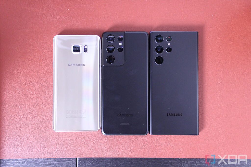 Samsung Galaxy Note 5, Samsung Galaxy S21 Ultra, and the Samsung Galaxy S22 Ultra