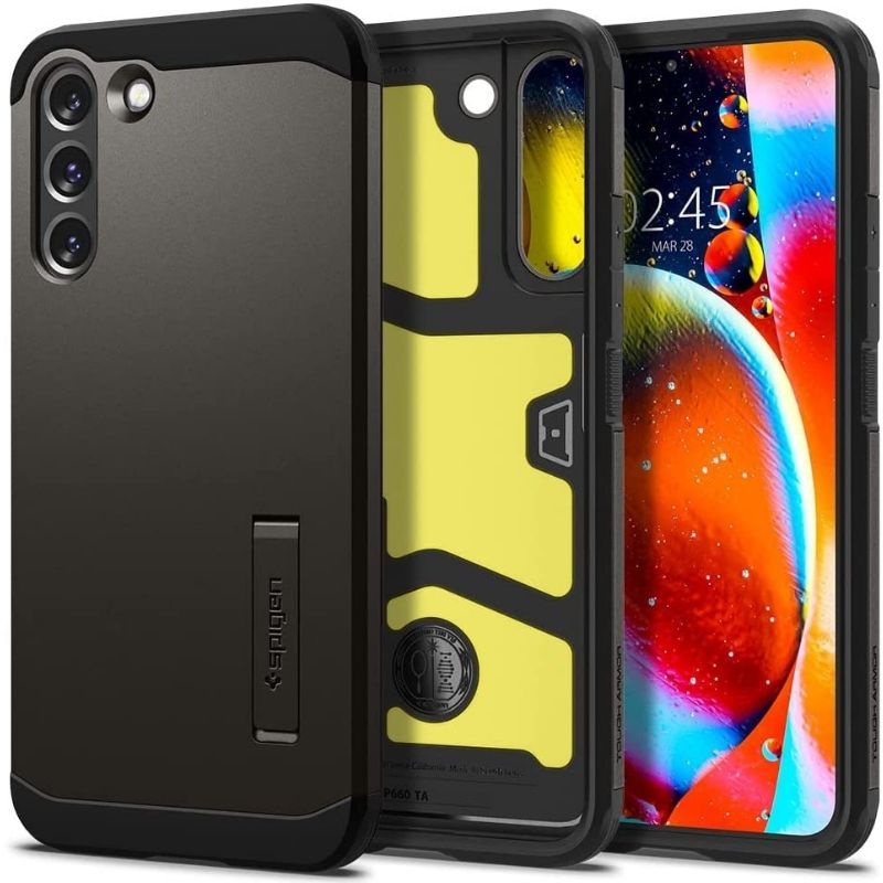 Spigen's Tough Armor case is a popular pick among those who want a heavy-duty case that offers good protection. It comes with protective foams inside that adds an extra layer of shock resistance. This case also happens to have a kickstand that sits flush on the back panel when it's not in use. It offers a combination of TPU and Polycarbonate for dual protection, and it's a bit on the bulkier side so keep that in mind.