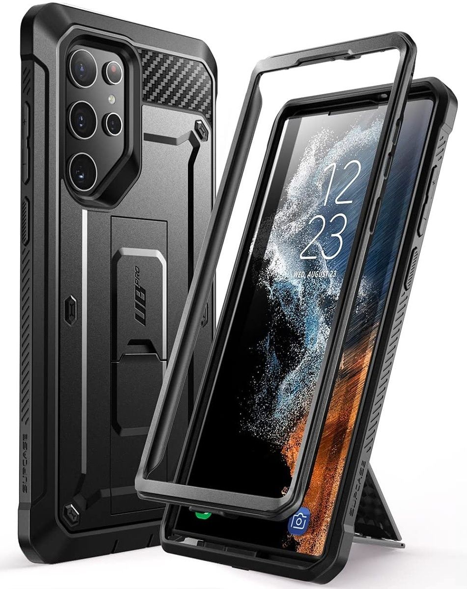 The Supcase UB Pro case gives you rugged protection on the front and back to make sure your phone can survive anything. It also has a kickstand you can use in portrait and landscape mode.