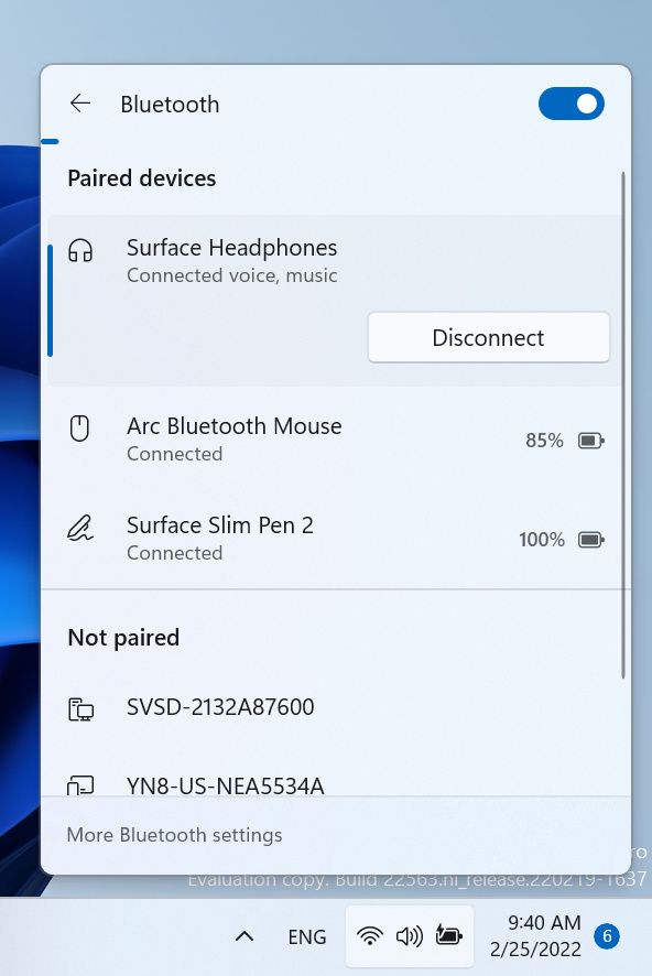 Windows 11 Quick Settings Bluetooth